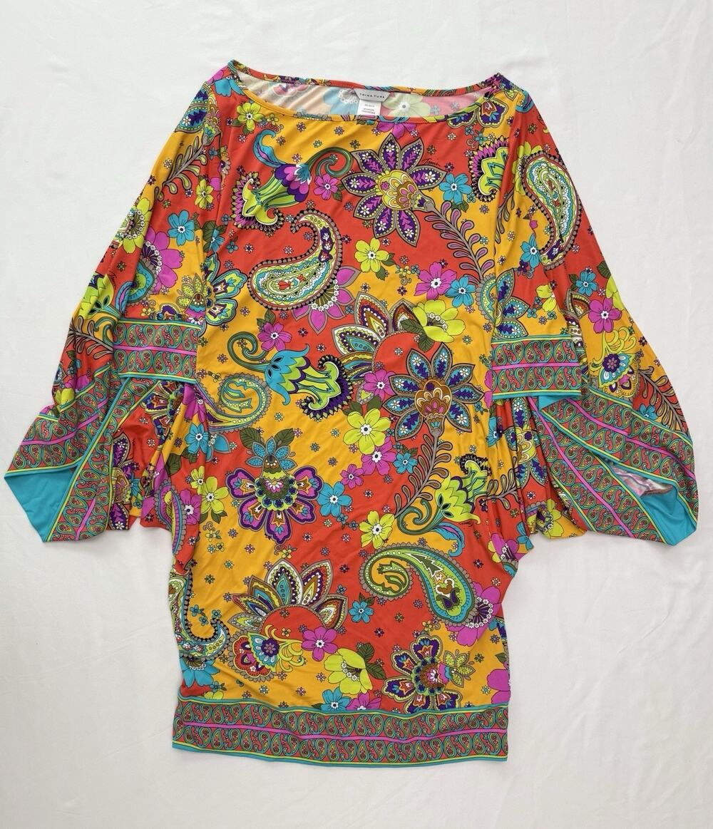 Trina Turk Cover Up Dress Womens Medium Swim Dolman Sleeve Mini Retro